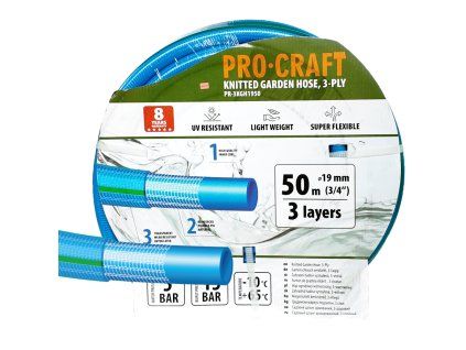 Modrá zahradní hadice Procraft PR-3KGH1950 3 vrstvy, 3/4" 50 m