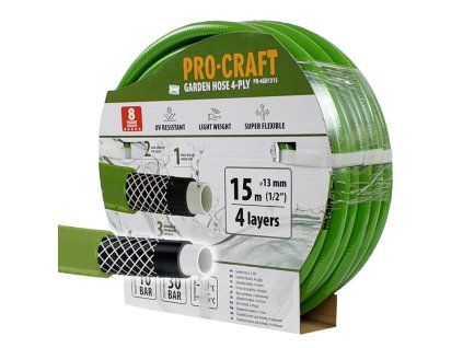 Zelená zahradní hadice Procraft PR-4GH1315 4 vrstvy, 1/2" 15 m