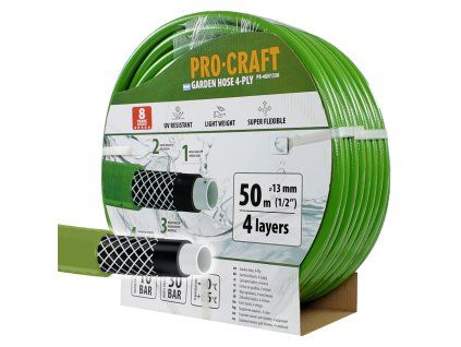 Zelená zahradní hadice Procraft PR-4GH1350 4 vrstvy, 1/2" 50 m