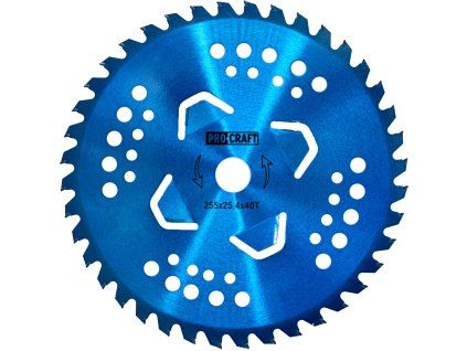 Nůž křovinořezu (kotouč) (D255*25.4) 40T karbid wolframu (blue) PROCRAFT