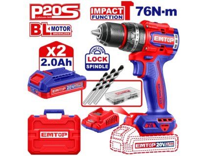 Aku vrtací šroubovák s příklepem 20V 76Nm 2x2.0Ah
