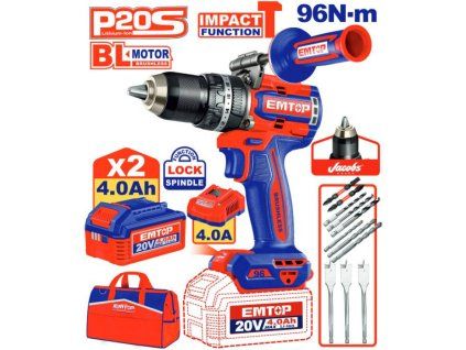 Aku vrtací šroubovák s příklepem 20V 96Nm 2x4.0Ah