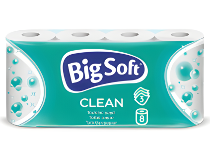Toaletní papír Big Soft Clean 3vrstvý 8 ks (150 útržků)